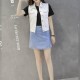 Women Sleeveless Blue Fit Denim Jacket - White image