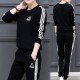 Stripe Contrast 2Pcs Sweater Pants Track Suit -Black image