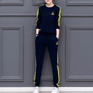Stripe Contrast 2Pcs Sweater Pants Track Suit -Blue