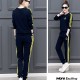Stripe Contrast 2Pcs Sweater Pants Track Suit -Blue image