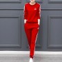 Stripe Contrast 2Pcs Sweater Pants Track Suit -Red