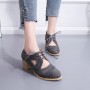 Mid Heeled Breathable Laces Up Leather Women Shoes - Grey