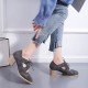 Mid Heeled Breathable Laces Up Leather Women Shoes - Grey image