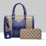 Designer Pattern Contrast Two Piece Handbag Set - Blue