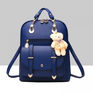 Teddy Bear Hanging Stylish Leather Backpack - Blue