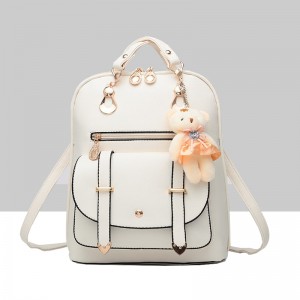 Teddy Bear Hanging Stylish Leather Backpack - Cream