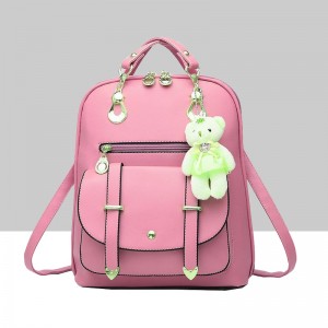 Teddy Bear Hanging Stylish Leather Backpack - Pink