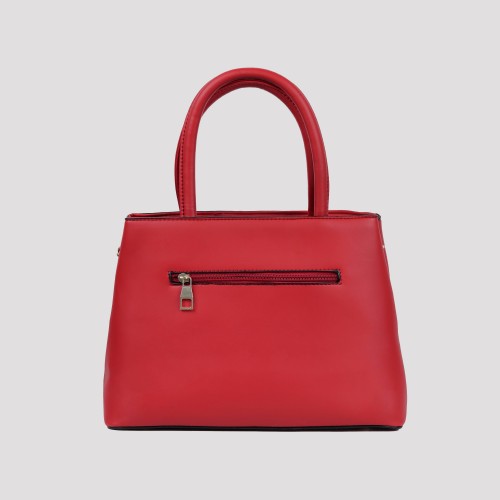 Snake Pattern Zip Closure Tote Shoulder Handbag - Red image