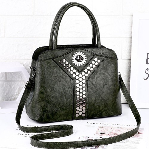Rivets Patched Women Elegant Shoulder Bag - Green image