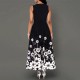 Round Neck Floral printed Long Sleeves Maxi Dress - Black