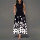 Round Neck Floral printed Long Sleeves Maxi Dress - Black