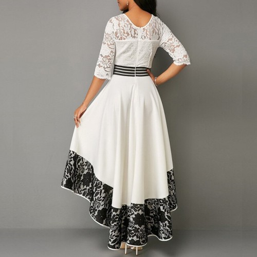 Women Vintage Hollow White Lace Panel Party Dress 