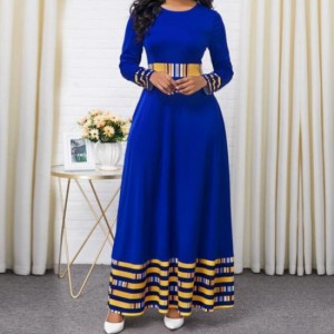 Long Sleeved High Waist Maxi Dress - Blue