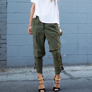 Elastic Comfortable Slim Fit Tie Trouser - Green