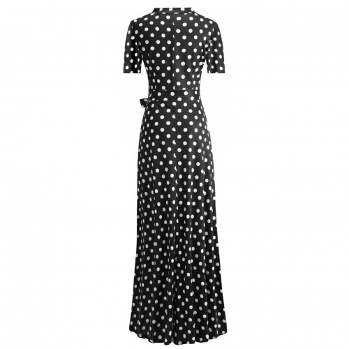 Short Sleeved Polka Dot Long Maxi Dress-Black |image