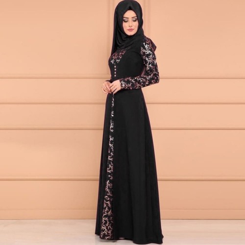 Arabic Elegant Style Long Sleeved Maxi Dress - Black image