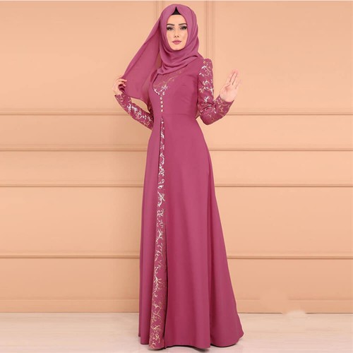 Arabic Elegant Style Long Sleeved Maxi Dress - Pink image