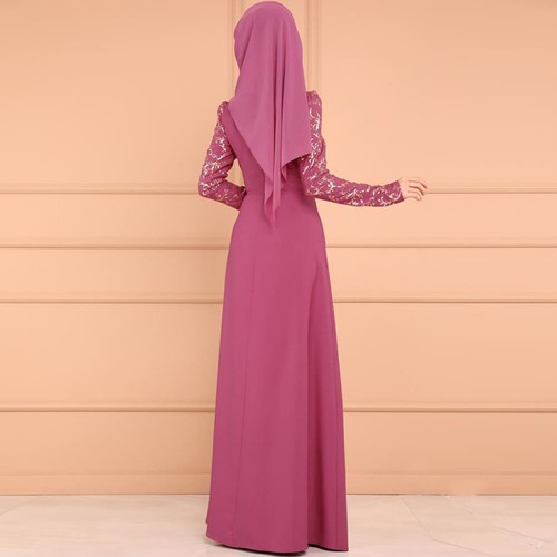 Arabic Elegant Style Long Sleeved Maxi Dress - Pink image