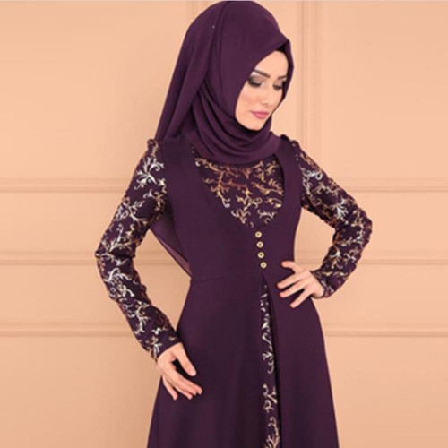 Arabic Elegant Style Long Sleeved Maxi Dress - Purple image