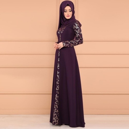 Arabic Elegant Style Long Sleeved Maxi Dress - Purple image
