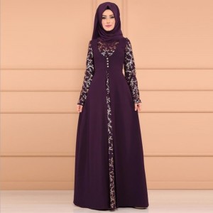 Arabic Elegant Style Long Sleeved Maxi Dress - Purple