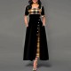 Buttoned Plaid Stitched Mid sleeve Long Dress - Black image