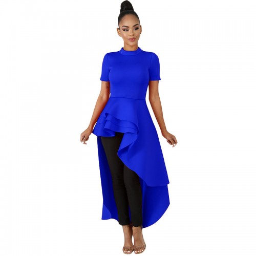 Asymmetric Short Sleeve Evening Dress 