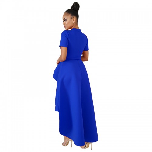 Asymmetric Short Sleeve Evening Dress 