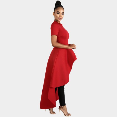 Asymmetric Short Sleeve Evening Dress 