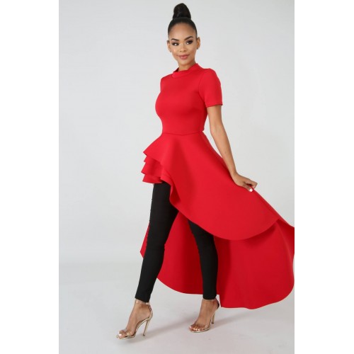 Asymmetric Short Sleeve Evening Dress 