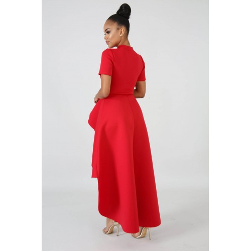 Asymmetric Short Sleeve Evening Dress 
