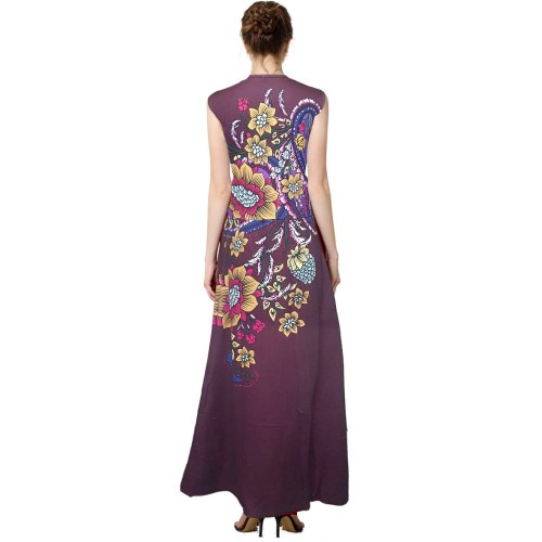 Versatile Floral Print Sleeveless Maxi Dress - Maroon image
