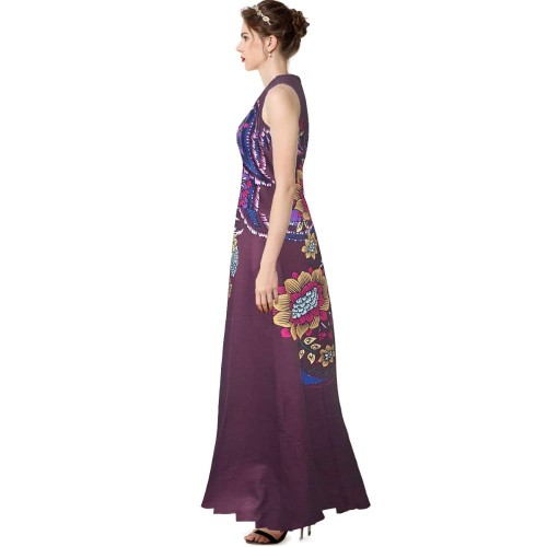 Versatile Floral Print Sleeveless Maxi Dress - Maroon image