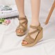 Roman Style Cross Strap Buckle Wedge Sandals - Brown image