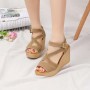 Roman Style Cross Strap Buckle Wedge Sandals - Brown