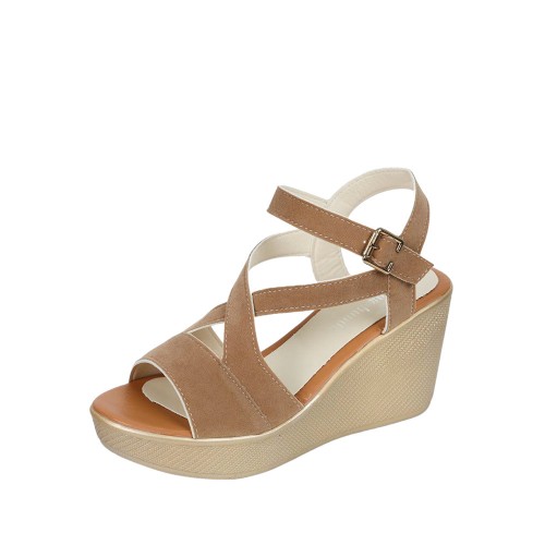 Roman Style Cross Strap Buckle Wedge Sandals - Brown image