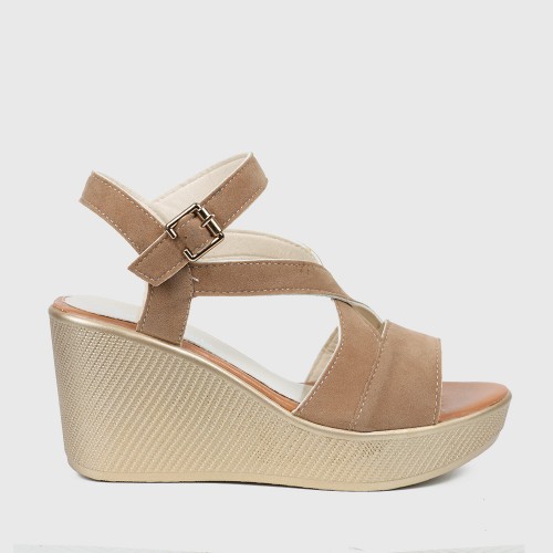 Roman Style Cross Strap Buckle Wedge Sandals - Brown image