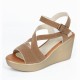 Roman Style Cross Strap Buckle Wedge Sandals - Brown image
