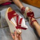 Roman Style Cross Strap Buckle Wedge Sandals - Red image