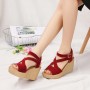Roman Style Cross Strap Buckle Wedge Sandals - Red