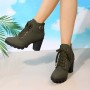 Martin Style Round Toe Lace up Ankle Boots -Green