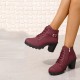 Martin Style Round Toe Lace up Ankle Boots -Red image