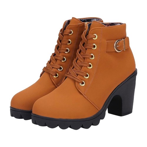 Martin Style Round Toe Lace up Ankle Boots - Brown image