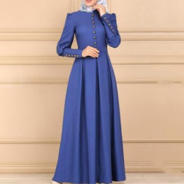 Front Button Long Sleeved kaftan Dress - Blue