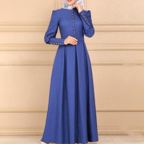 Front Button Long Sleeved kaftan Dress - Blue image