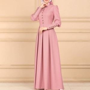 Front Button Long Sleeved kaftan Dress - Pink