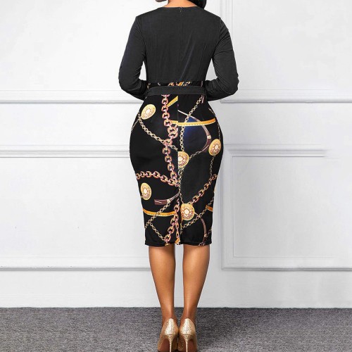 Casual Belted Body Con Mid calf Mini Dress - Black image