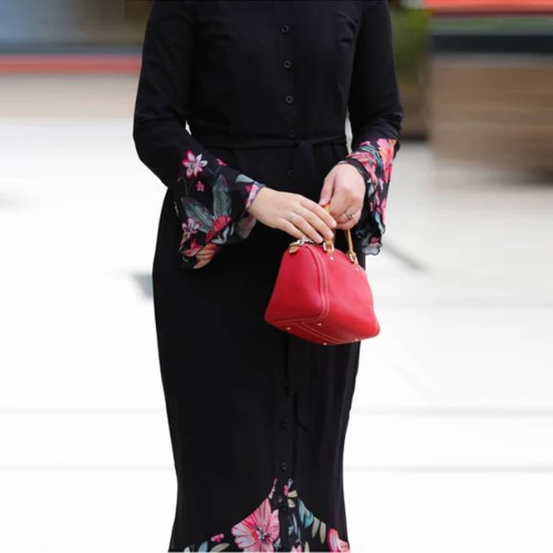 Floral Printed Front Button Long Sleeve Maxi Dress - Black image