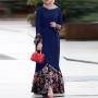 Floral Printed Front Button Long Sleeve Maxi Dress - Blue