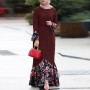 Floral Printed Front Button Long Sleeve Maxi Dress - Maroon